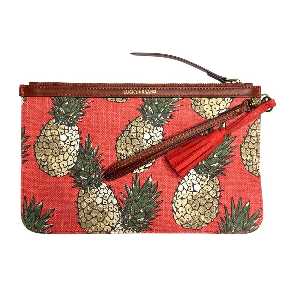 Lucky Brand Linen Blend Pineapple Print Zip Top Clutch Bag